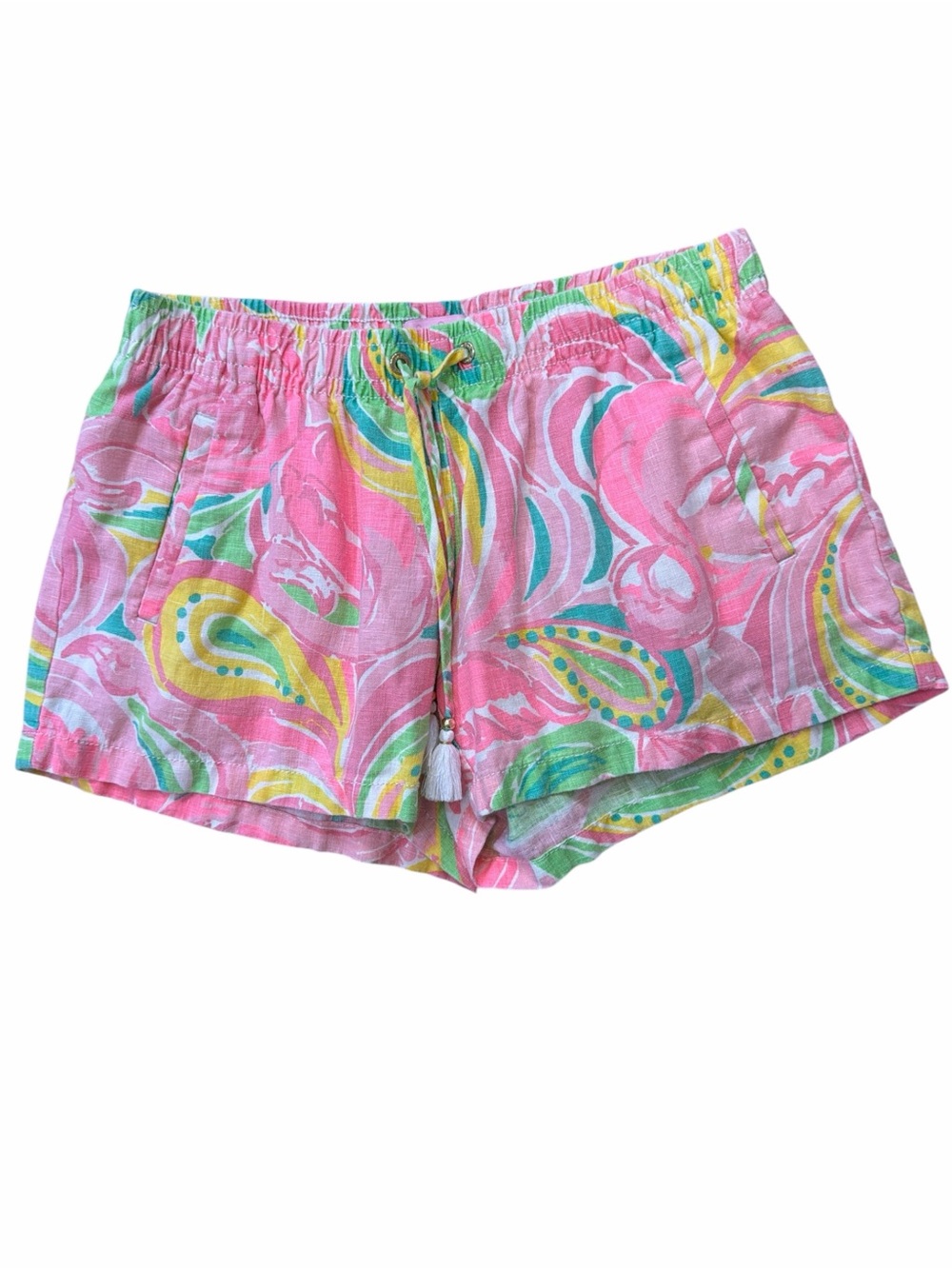 Lilly Pulitzer Linen Pink Paisley Pull‑On Shorts